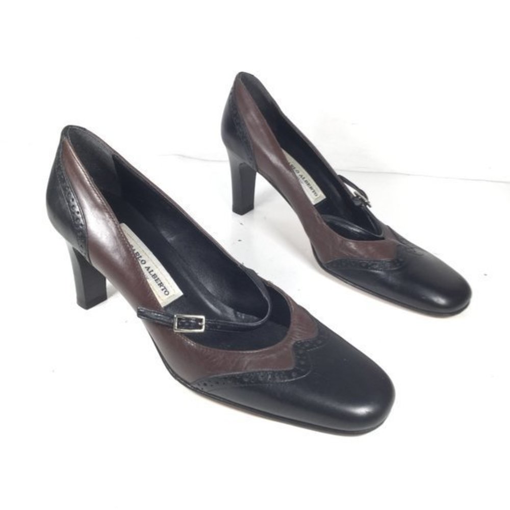 Carlo Alberto Leather Heels Brown/Black Size 6.5